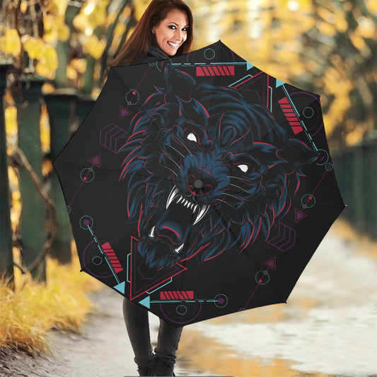Dark Geometric Wolf Print Foldable Umbrella