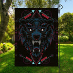 Dark Geometric Wolf Print Garden Flag