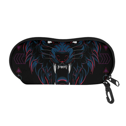Dark Geometric Wolf Print Glasses Case