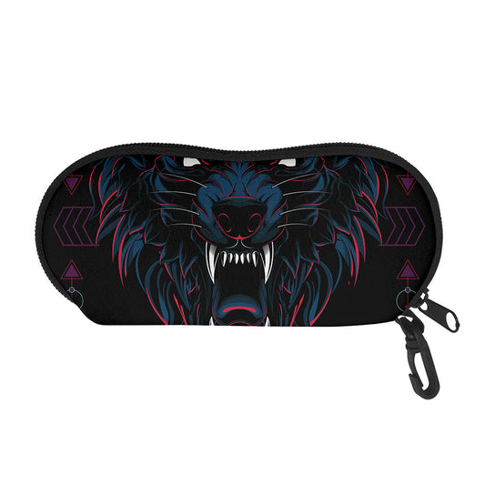Dark Geometric Wolf Print Glasses Case