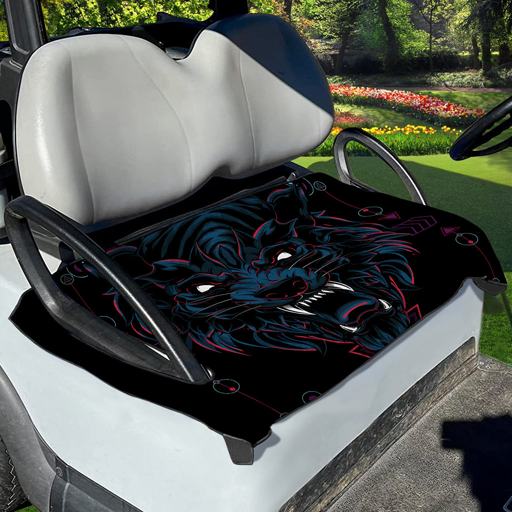 Dark Geometric Wolf Print Golf Cart Seat Cover