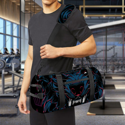 Dark Geometric Wolf Print Gym Bag