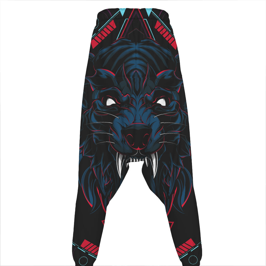 Dark Geometric Wolf Print Hammer Pants