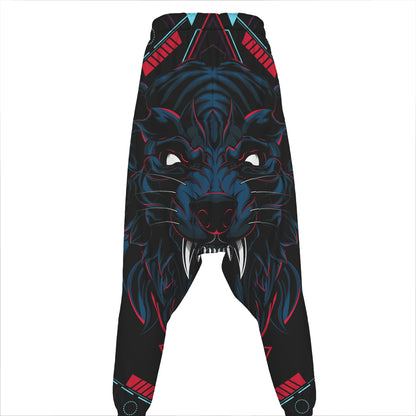Dark Geometric Wolf Print Hammer Pants