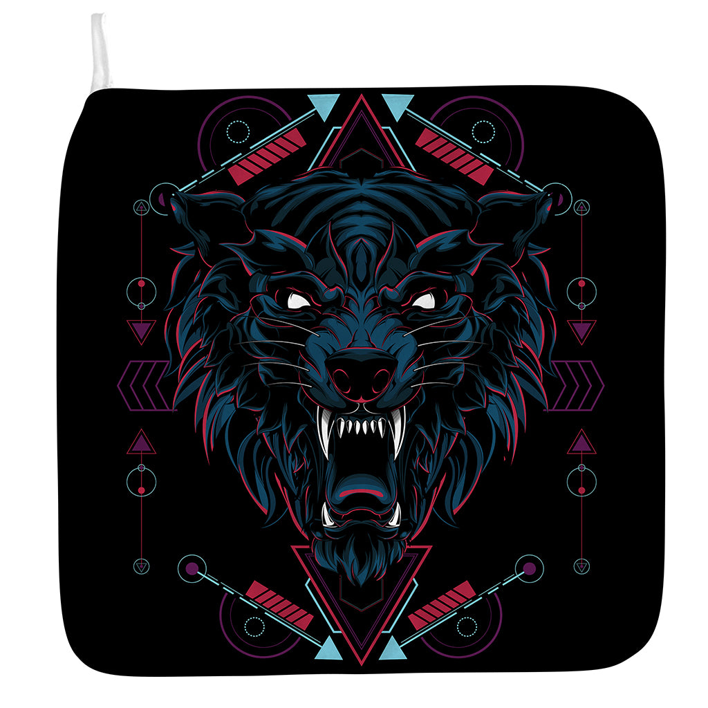 Dark Geometric Wolf Print Hand Towel
