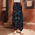 Dark Geometric Wolf Print Harem Pants