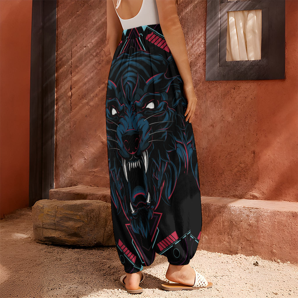 Dark Geometric Wolf Print Harem Pants