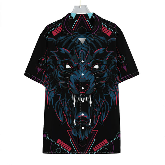 Dark Geometric Wolf Print Hawaiian Shirt