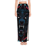 Dark Geometric Wolf Print High Slit Maxi Skirt