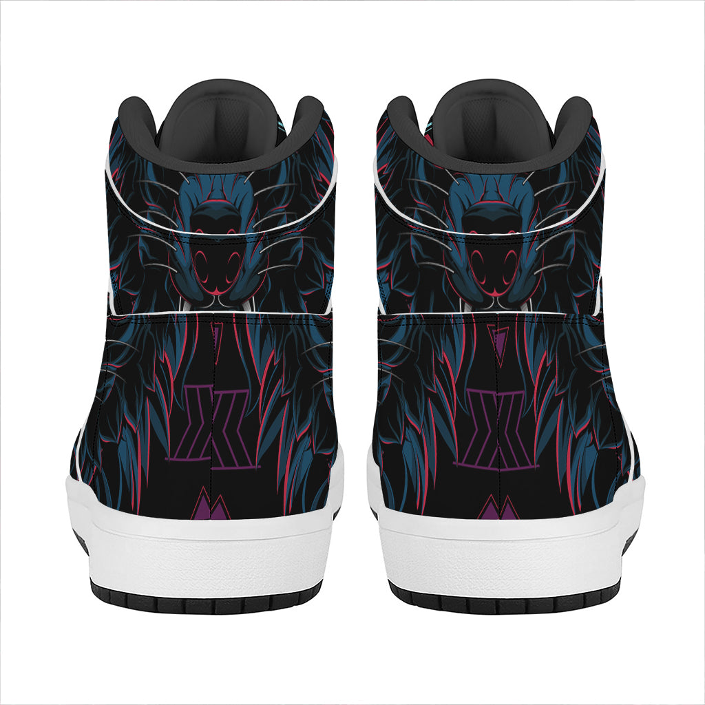Dark Geometric Wolf Print High Top Leather Sneakers