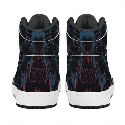 Dark Geometric Wolf Print High Top Leather Sneakers