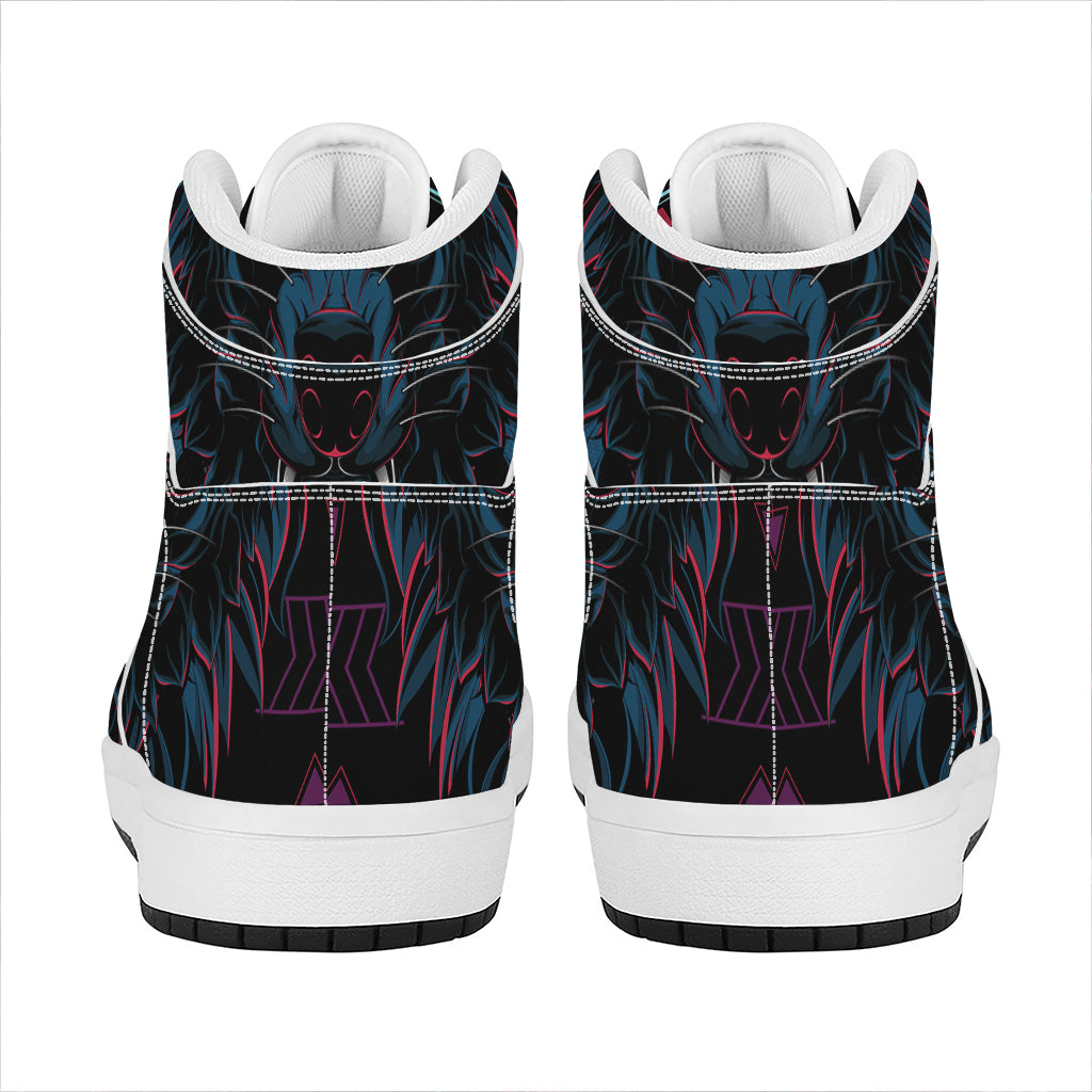 Dark Geometric Wolf Print High Top Leather Sneakers