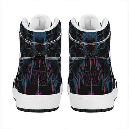 Dark Geometric Wolf Print High Top Leather Sneakers