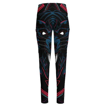 Dark Geometric Wolf Print High-Waisted Pocket Leggings