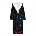 Dark Geometric Wolf Print Hooded Bathrobe