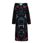 Dark Geometric Wolf Print Hooded Bathrobe