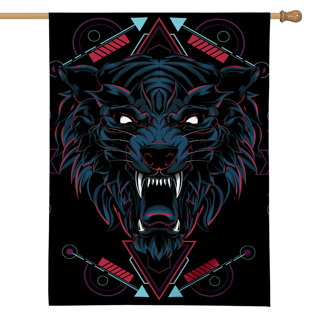 Dark Geometric Wolf Print House Flag