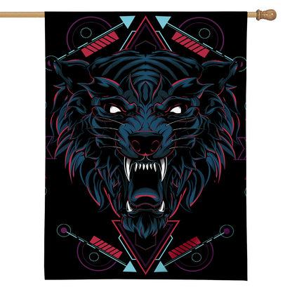 Dark Geometric Wolf Print House Flag