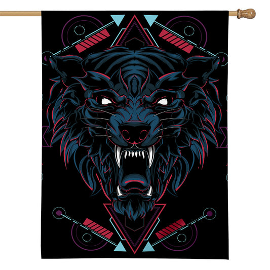 Dark Geometric Wolf Print House Flag