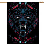 Dark Geometric Wolf Print House Flag