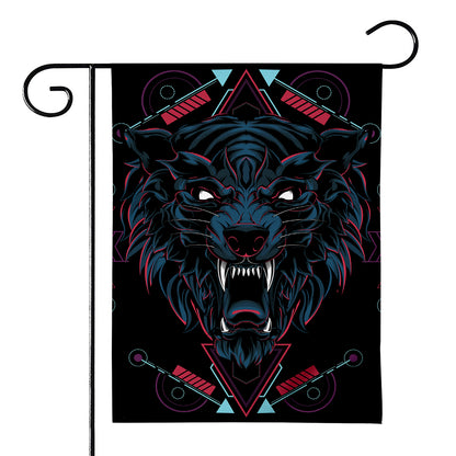 Dark Geometric Wolf Print House Flag