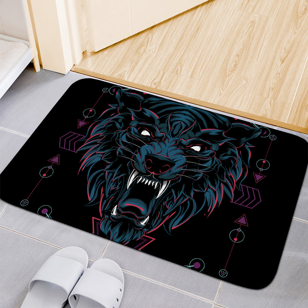 Dark Geometric Wolf Print Indoor Door Mat