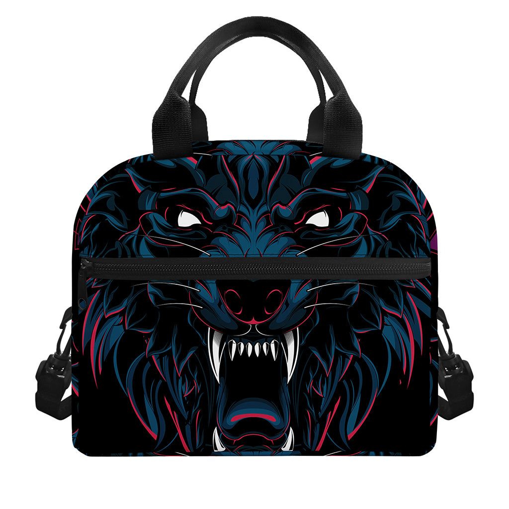 Dark Geometric Wolf Print Insulated Lunch Bag