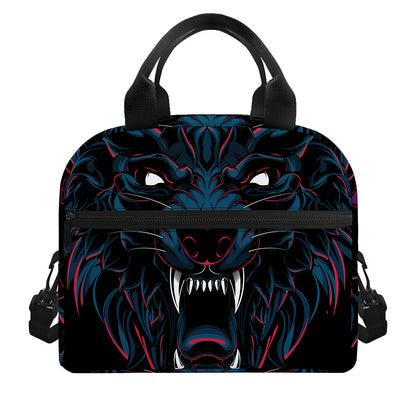 Dark Geometric Wolf Print Insulated Lunch Bag