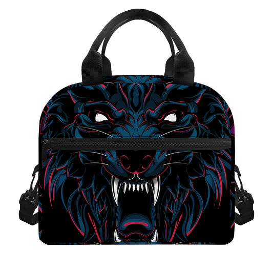 Dark Geometric Wolf Print Insulated Lunch Bag