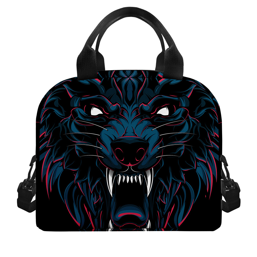 Dark Geometric Wolf Print Insulated Lunch Bag