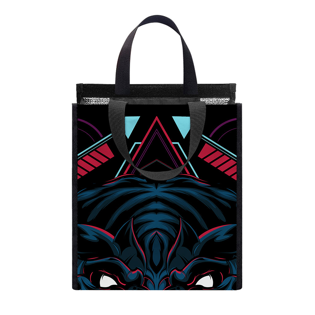 Dark Geometric Wolf Print Insulated Lunch Tote