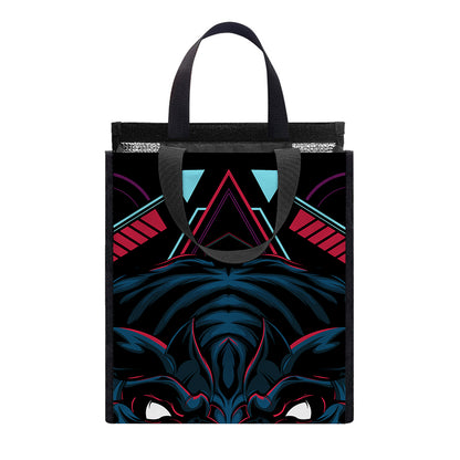 Dark Geometric Wolf Print Insulated Lunch Tote