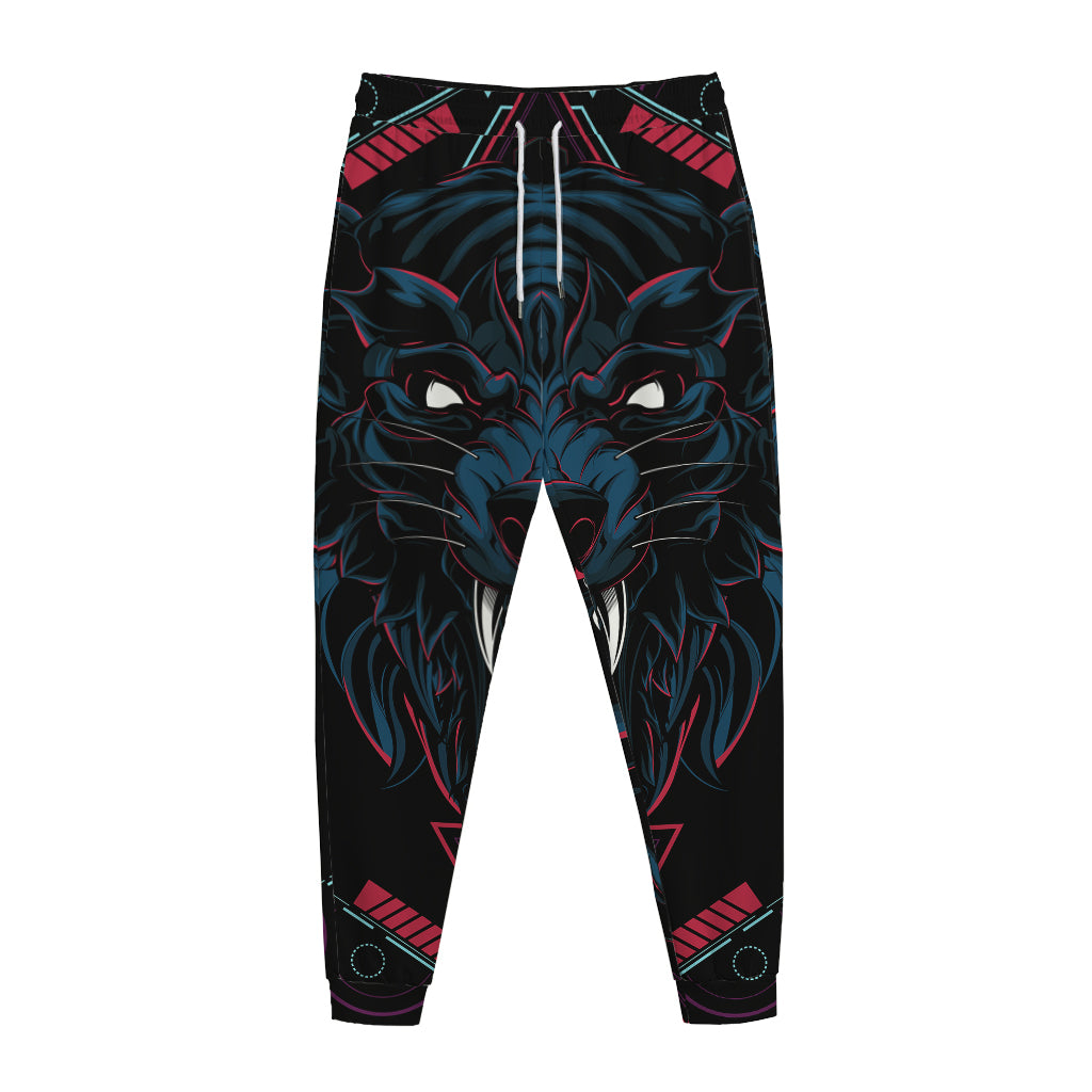 Dark Geometric Wolf Print Jogger Pants