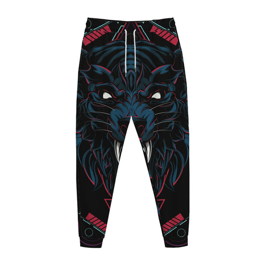 Dark Geometric Wolf Print Jogger Pants