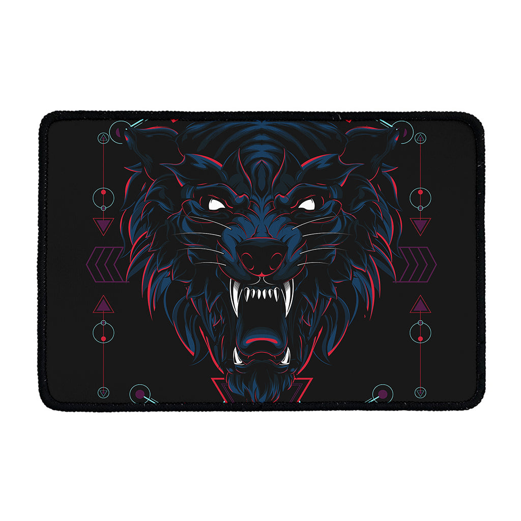 Dark Geometric Wolf Print Kitchen Mat