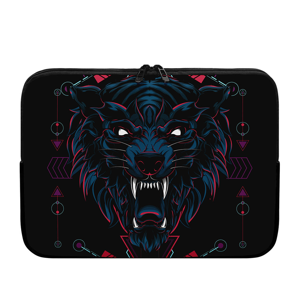 Dark Geometric Wolf Print Laptop Sleeve