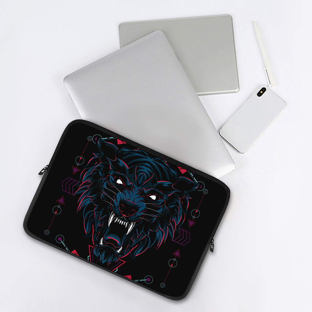 Dark Geometric Wolf Print Laptop Sleeve