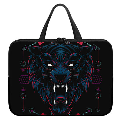 Dark Geometric Wolf Print Laptop Sleeve With Handle