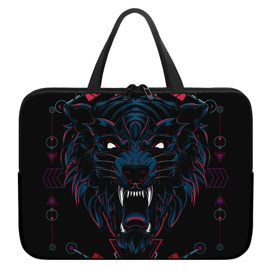 Dark Geometric Wolf Print Laptop Sleeve With Handle