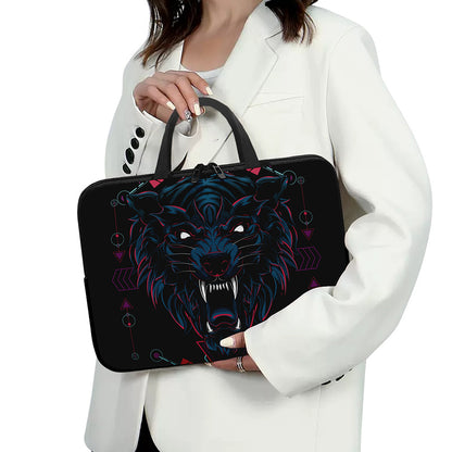 Dark Geometric Wolf Print Laptop Sleeve With Handle