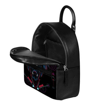 Dark Geometric Wolf Print Leather Backpack
