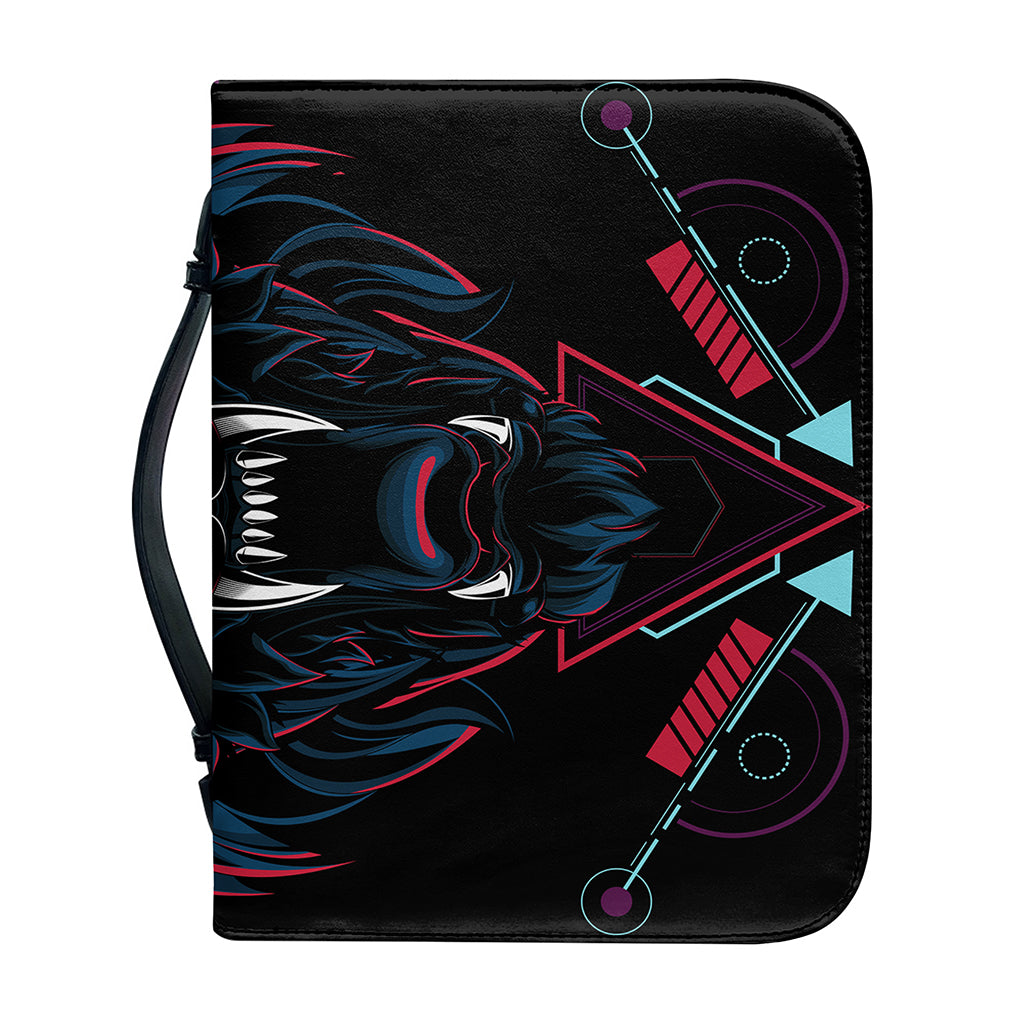 Dark Geometric Wolf Print Leather Bible Cover
