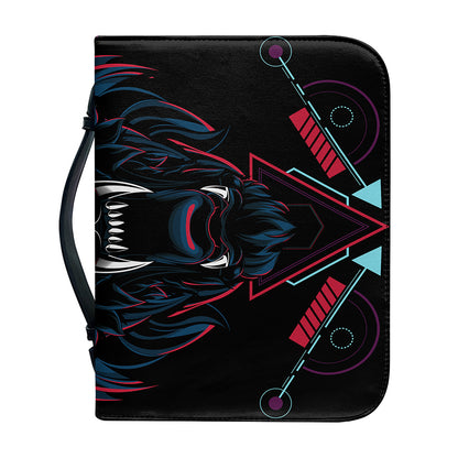 Dark Geometric Wolf Print Leather Bible Cover