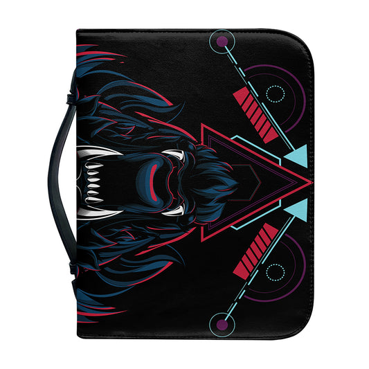 Dark Geometric Wolf Print Leather Bible Cover