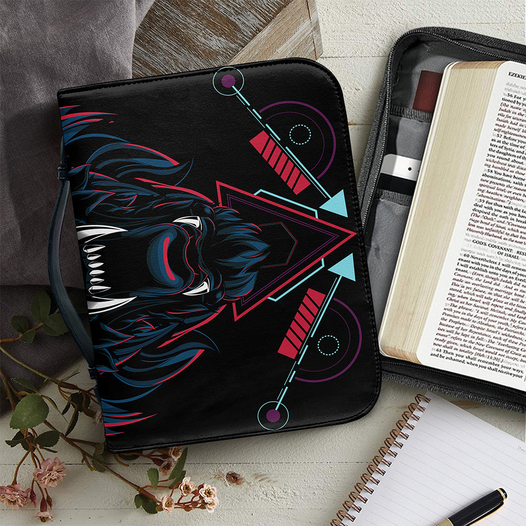 Dark Geometric Wolf Print Leather Bible Cover