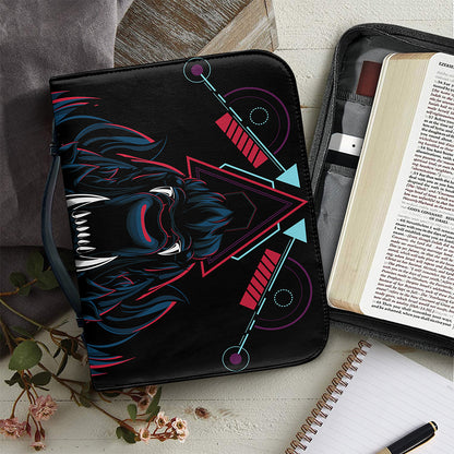 Dark Geometric Wolf Print Leather Bible Cover