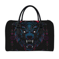 Dark Geometric Wolf Print Leather Duffel Bag