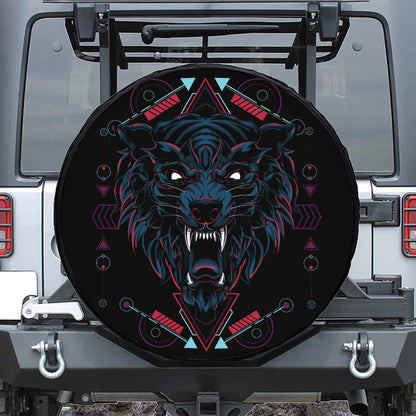 Dark Geometric Wolf Print Leather Spare Tire Cover