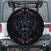 Dark Geometric Wolf Print Leather Spare Tire Cover