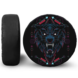 Dark Geometric Wolf Print Leather Spare Tire Cover